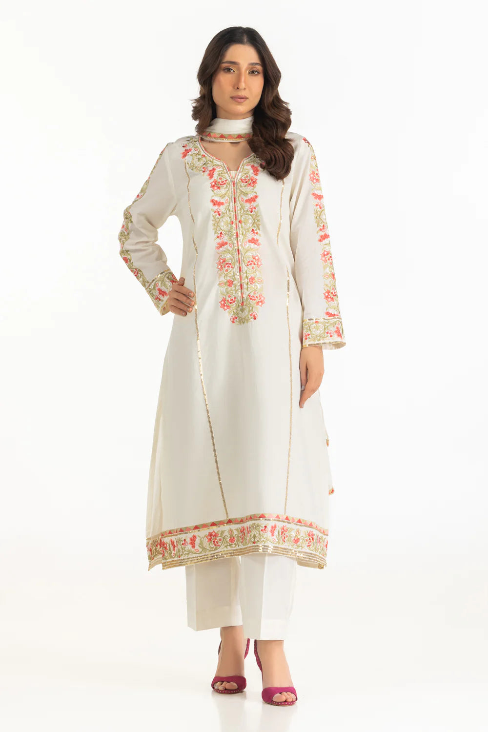 3PC Cambric Embroidered Suit