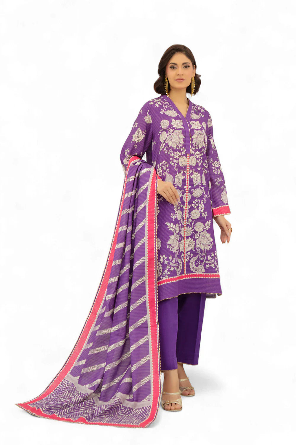3 Piece Printed Stripe Khaddar Suit