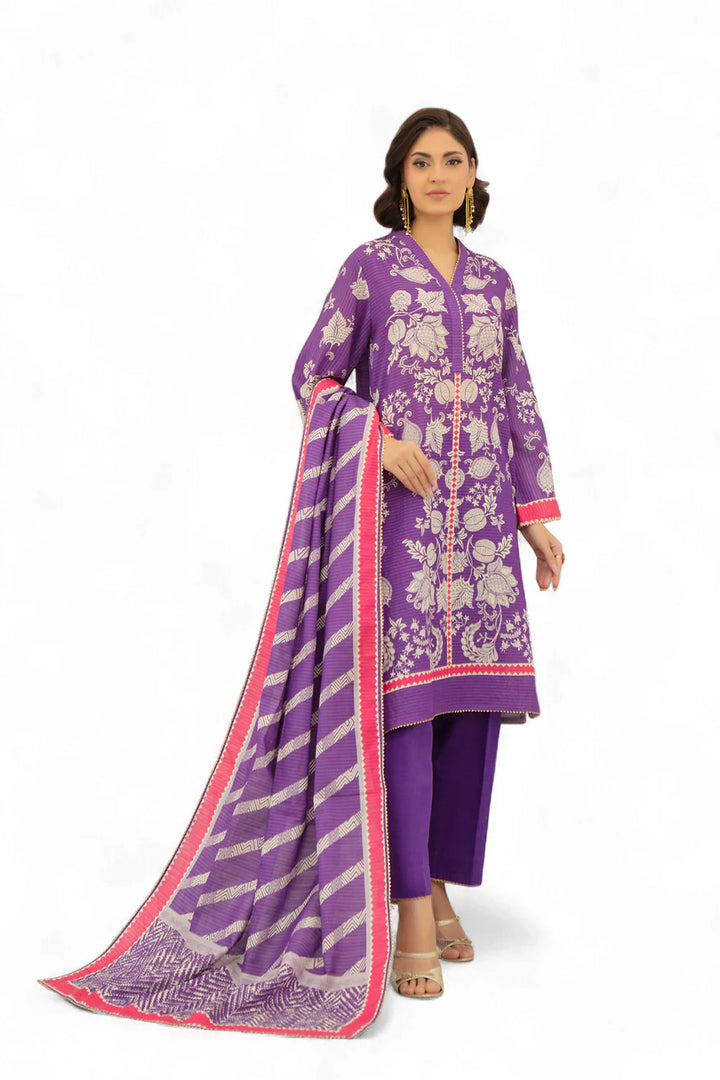 3 Piece Printed Stripe Khaddar Suit