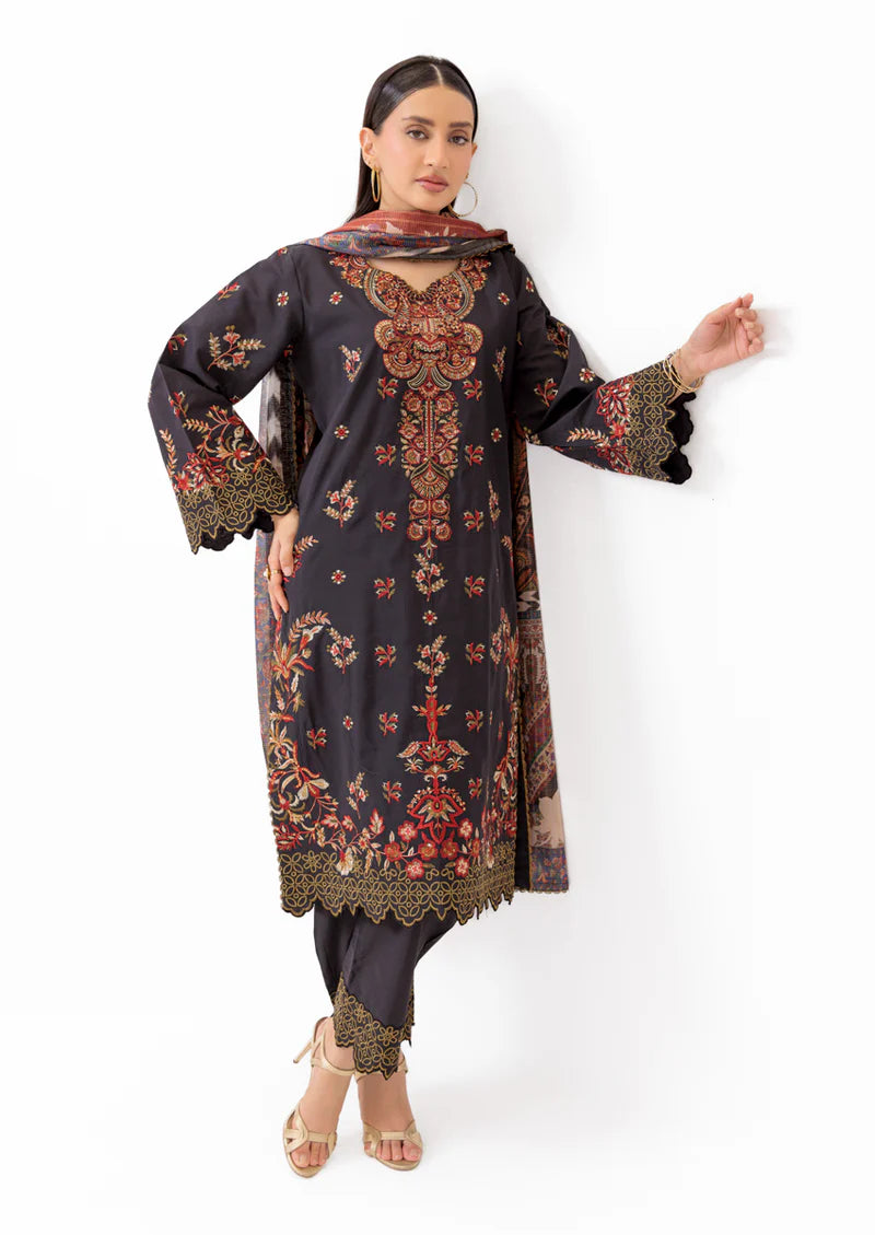 Black-Cotton Silk-3 Piece